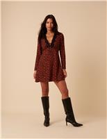 Floral V-Neck Tie Front Mini Tea Dress