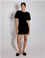 Velvet Puff Sleeve Mini Tea Dress
