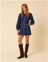 Denim Tie Waist Mini Tea Dress