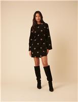 Pure Cotton Cord Floral Embroidered Mini Smock Dress