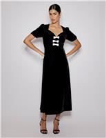 Velvet V-Neck Bow Waisted Midi Dress