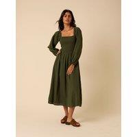 Pure Cotton Floral Midi Waisted Dress