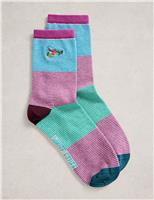 Cotton Rich Embroidered Ankle High Socks