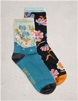 2pk Cotton Rich Floral Ankle High Socks