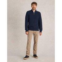 White Stuff Pure Cotton Funnel Neck Half Zip Jumper Dark Navy
