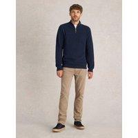 White Stuff Pure Cotton Funnel Neck Half Zip Jumper Dark Navy