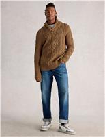 Cotton Rich Cable Shawl Neck Jumper with Wool