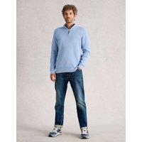 White Stuff Pure Cotton Funnel Neck Half Zip Jumper Light Blue