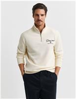 Cotton Rich Half Zip Funnel Neck Jumper