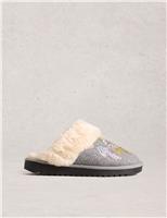 Floral Faux Fur Lined Mule Slippers