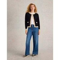 White Stuff Pure Cotton Tipped Detail Cardigan Black Mix