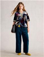 Velvet Printed V-Neck Popover Blouse