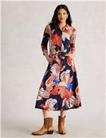 Jersey Floral Collared Midi Shirt Dress