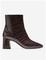 Gemma Leather Snake Print Block Heel Ankle Boots
