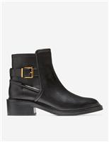 Silvana Leather Buckle Block Heel Ankle Boots