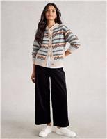 Fair Isle Crew Neck Cardigan with Wool