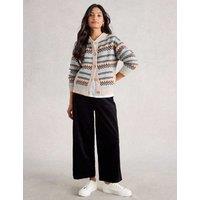 White Stuff Fair Isle Crew Neck Cardigan with Wool Natural Mix