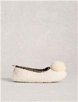 Borg Pom Pom Ballerina Slippers