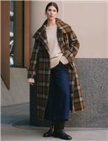 Checked Oversized Longline Coat with Wool