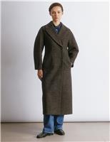 Wool Blend Tweed Checked Cocoon Coat