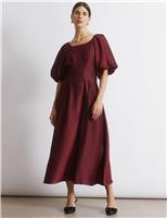 Satin Crinkle Round Neck Midi Skater Dress