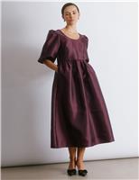 Taffeta Puff Sleeve Mini Skater Dress