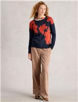 Cotton Blend Floral Crew Neck Jumper