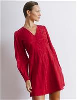 Satin Jacquard V-Neck Mini Skater Dress