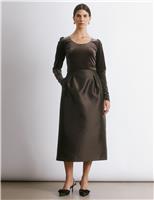 Velvet & Taffeta Midi Waisted Tulip Dress