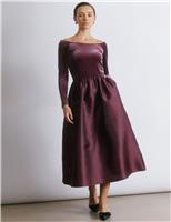 Velvet & Taffeta Midi Bandeau Dress