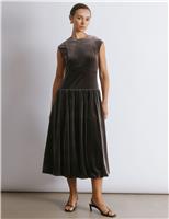 Velvet Round Neck Midi Waisted Dress