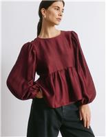 Satin Blouson Sleeve Blouse