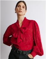 Satin Jacquard Tie Neck Blouse