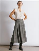 Checked Pleated Midi Skirt