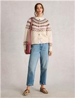 Fair Isle Button Front Cardigan with Wool