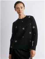 Embellished Crew Neck Jumper with Wool