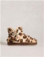 Faux Fur Leopard Print Bootie Slippers