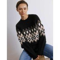 Albaray Wool Blend Fair Isle Crew Neck Jumper Black Mix