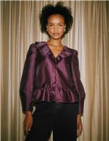 Taffeta Frill Collar Bubble Hem Blouse