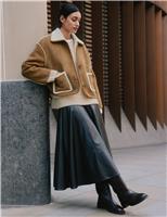 Textured Faux Sheepkin Cropped Aviator Jacket