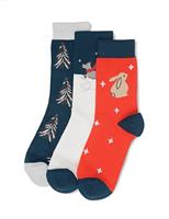 3pk Cotton Rich Embroidered Ankle High Socks