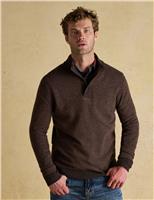 Joules Wool Rich Button High Neck Jumper Brown