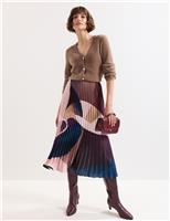 Plisse Printed Midi Pleated Skirt