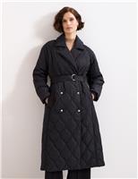 Phase Eight Quilted Collared Belted Longline Coat Black