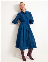 Textured Tie Waist Midi Shirt Dress