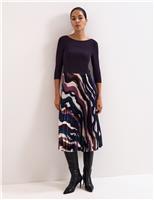 Printed Slash Neck Midi Knitted Dress