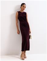 Velvet Twist Neck Maxi Column Dress