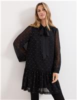 Sparkly Tie Neck Mini Swing Dress