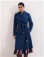 Wool Rich Belted Collared Longline Wrap Coat