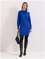 Phase Eight Knitted Textured Round Neck Mini Jumper Dress Blue
